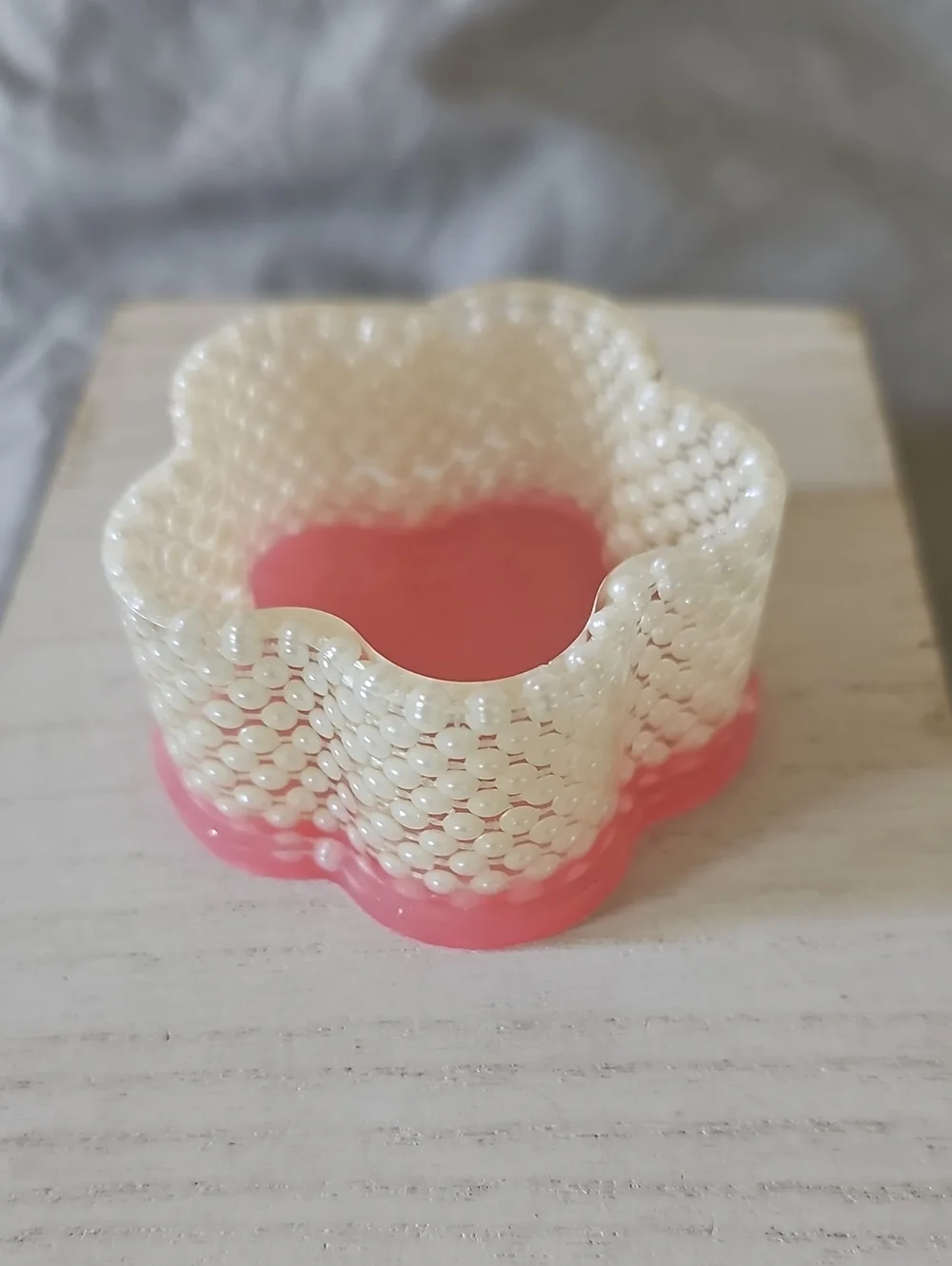 Flower Shaped Pink and Pearl Decorative Trinket Dish